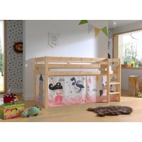 Halbhohes Bett PINO, mit Textilset "Princess Sophie", Ausf. Kiefer massiv natur lackiert von vipack
