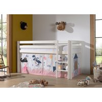 Halbhohes Bett PINO, mit Textilset "Princess Sophie", Ausf. Kiefer massiv weiß lackiert von vipack