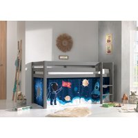 Halbhohes Bett PINO, mit Textilset "Space Shuttle", Ausf. Kiefer massiv grau lackiert von vipack