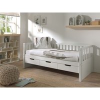 Kojen Bett Fritz mit Sprossenumrandung, 3 Schubladen u. Rolllattenrost, 90x200, Ausf. Weiß lackiert Kojen Bett Fritz mit Sprossenumrandung, 3 Schubladen u. Rolllattenrost, 90x200, Ausf. Weiß lackiert von vipack