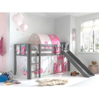 Spielbett Pino mit Rutsche mit Textilset Vorhang, Tunnel 3 Taschen "Princes", Kiefer grau lackiert von vipack