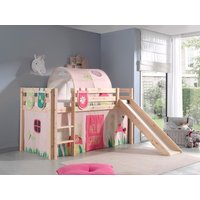Spielbett Pino inkl. Rutsche mit Textilset Vorhang, Tunnel 3 Taschen "Spring", Kiefer massiv natur von vipack