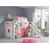 Spielbett Pino inkl. Rutsche mit Textilset Vorhang, Tunnel 3 Taschen "Spring", weiß lackiert von vipack