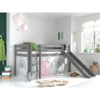 VIPACK - Spielbett Pino inkl. Rutsche mit Textilset Vorhang "Birdy", Ausf. Kiefer massiv grau lackie von vipack