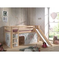 Spielbett Pino inkl. Rutsche mit Textilset Vorhang "Birdy", Ausf. Kiefer massiv natur von vipack