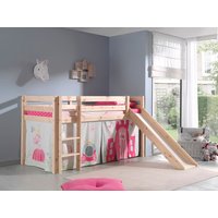 Spielbett Pino inkl. Rutsche mit Textilset Vorhang "Princes", Ausf. Kiefer massiv natur von vipack