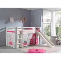 VIPACK - Spielbett Pino inkl. Rutsche mit Textilset Vorhang "Princes", Ausf. Kiefer massiv weiß lack von vipack