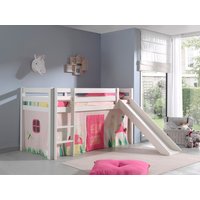Spielbett Pino inkl. Rutsche mit Textilset Vorhang "Spring", Ausf. Kiefer massiv weiß lackiert von vipack
