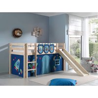 Spielbett Pino inkl. Rutsche mit Textilset Vorhang und 3 Taschen "Astro", Ausf. Kiefer massiv natur von vipack