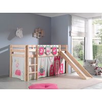 Spielbett Pino inkl. Rutsche mit Textilset Vorhang 3 Taschen "Princes", Kiefer massiv natur von vipack