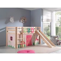 Spielbett Pino inkl. Rutsche mit Textilset Vorhang und 3 Taschen "Spring", Ausf. Kiefer massiv natur von vipack