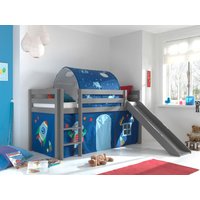 VIPACK - Spielbett Pino inkl. Rutsche mit Textilset Vorhang und Tunnel "Astro", Ausf. Kiefer massiv von vipack