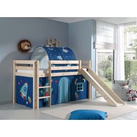 Spielbett Pino inkl. Rutsche mit Textilset Vorhang und Tunnel "Astro", Ausf. Kiefer massiv natur von vipack