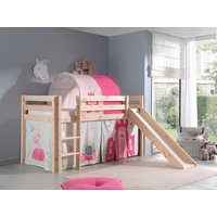 Spielbett Pino inkl. Rutsche mit Textilset Vorhang und Tunnel "Princes", Ausf. Kiefer massiv natur von vipack