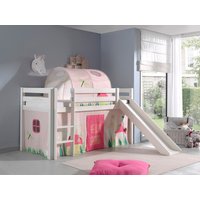 Spielbett Pino inkl. Rutsche mit Textilset Vorhang  Tunnel "Spring", Kiefer massiv weiß lackiert von vipack