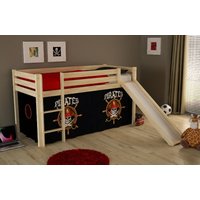 Spielbett Pino mit Rutsche und Textilset "Pirates", Ausf. Kiefer massiv natur lackiert von vipack