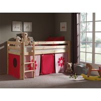 Spielbett Pino mit Textilset "Pink Flower", Ausf. Kiefer massiv natur lackiert von vipack