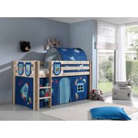 Spielbett Pino mit Textilset Vorhang, Tunnel und 3 Taschen "Astro", Ausf. Kiefer massiv natur von vipack