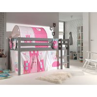 Spielbett Pino mit Textilset Vorhang, Tunnel 3 Taschen "Princes", Kiefer massiv grau lackiert von vipack