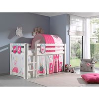 Spielbett Pino mit Textilset Vorhang, Tunnel 3 Taschen "Princes", Ausf. Kiefer massiv weiß lackiert von vipack