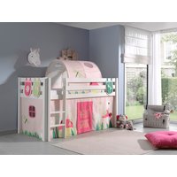 Spielbett Pino mit Textilset Vorhang, Tunnel 3 Taschen "Spring", Ausf. Kiefer massiv weiß lackiert von vipack
