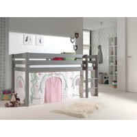 Spielbett Pino mit Textilset Vorhang "Birdy", Ausf. Kiefer massiv grau lackiert von vipack
