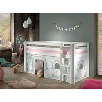 Spielbett Pino mit Textilset Vorhang "Birdy", Ausf. Kiefer massiv weiß lackiert von vipack