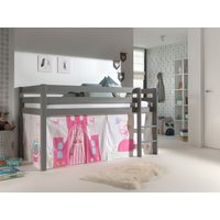 Spielbett Pino mit Textilset Vorhang "Princes", Ausf. Kiefer massiv grau lackiert von vipack