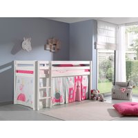 Spielbett Pino mit Textilset Vorhang "Princes", Ausf. Kiefer massiv weiß lackiert von vipack