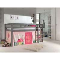 Spielbett Pino mit Textilset Vorhang "Spring", Ausf. Kiefer massiv grau lackiert von vipack