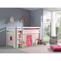 Spielbett Pino mit Textilset Vorhang "Spring", Ausf. Kiefer massiv weiß lackiert von vipack