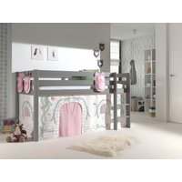 Spielbett Pino mit Textilset Vorhang und 3 Taschen "Birdy", Ausf. Kiefer massiv grau lackiert von vipack