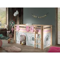 Spielbett Pino mit Textilset Vorhang und 3 Taschen "Birdy", Ausf. Kiefer massiv natur von vipack