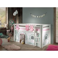 Spielbett Pino mit Textilset Vorhang und 3 Taschen "Birdy", Ausf. Kiefer massiv weiß lackiert von vipack