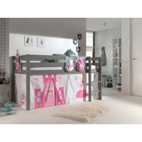 Spielbett Pino mit Textilset Vorhang und 3 Taschen "Princes", Ausf. Kiefer massiv grau lackiert von vipack