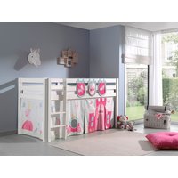 Spielbett Pino mit Textilset Vorhang und 3 Taschen "Princes", Ausf. Kiefer massiv weiß lackiert von vipack