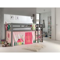 Spielbett Pino mit Textilset Vorhang und 3 Taschen "Spring", Ausf. Kiefer massiv grau lackiert von vipack
