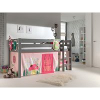 VIPACK - Spielbett Pino mit Textilset Vorhang und 3 Taschen "Spring", Ausf. Kiefer massiv grau lacki von vipack