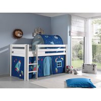 Spielbett Pino mit Textilset Vorhang und Tunnel "Astro", Ausf. Kiefer massiv weiß lackiert von vipack