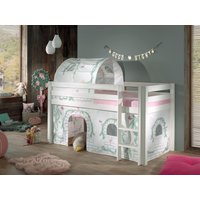 Spielbett Pino mit Textilset Vorhang und Tunnel "Birdy", Ausf. Kiefer massiv weiß lackiert von vipack