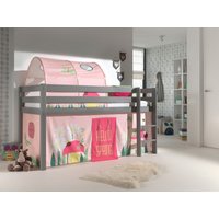 Spielbett Pino mit Textilset Vorhang und Tunnel "Spring", Ausf. Kiefer massiv grau lackiert von vipack