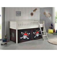 Spielbett SCOTT, 90x200 cm, mit Lattenrost, Leiter, Textilset "Caribian Pirate", weiß lackiert von vipack
