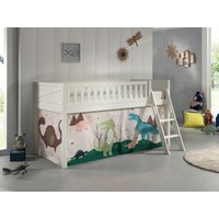 Spielbett SCOTT, LF 90 x 200 cm, mit Rolllattenrost, Leiter und Textilset "Dino", weiß lackiert von vipack