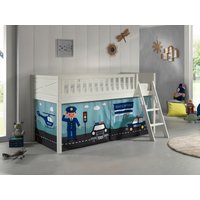Spielbett SCOTT, LF 90 x 200 cm, mit Rolllattenrost, Leiter und Textilset "Police", weiß lackiert von vipack