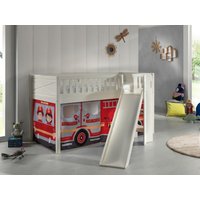 VIPACK - Spielbett SCOTT, LF 90 x 200 cm, mit Rolllattenrost, Rutsche, Leiter und Textilset "FIRE RE von vipack