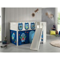 Spielbett SCOTT, 90x200 cm, mit Lattenrost, Rutsche, Leiter, Textilset Vorhang, 3 Taschen "Astro" von vipack