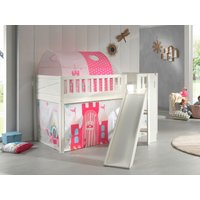 Spielbett SCOTT, 90x200 cm, mit Lattenrost, Rutsche, Leiter, Textilset Vorhang, Tunnel "Princess" von vipack