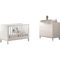Vipack Babymöbel-Set "Set best. aus Babybett 60/120, Kommode 3 Schubladen und Wickelaufsatz", (3 tlg.), in gradlinigem Design, pflegeleichte lackierte Oberfläche in Weiß von vipack