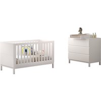 Vipack Babymöbel-Set "Set best. aus Babybett 70/140, Kommode 3 Schubladen, Wickelaufsatz" 3 Stk. tlg. in gradlinigem Design, pflegeleichte lackierte Oberfläche in Weiß von vipack