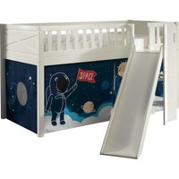 Vipack Hochbett "Scott, Spielbett, Kiefer massiv weiß lackiert, mit Rolllattenrost", (B/H/T ca. 207,6x114x203,7cm, Kopf-/Fußteil mit Fräsung, stabil gebaut), mit Rutsch-/Leiterturm, LF 90x200 cm, inkl. Vorhang, 7 Designs von vipack